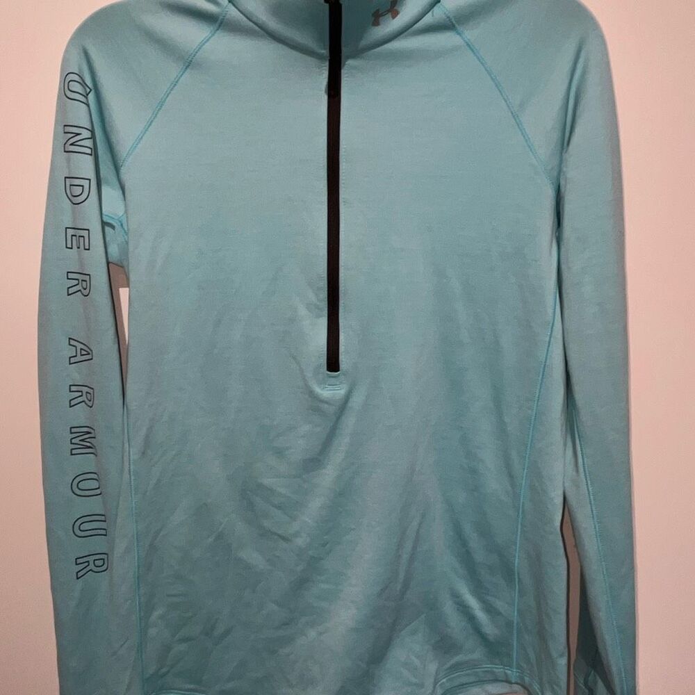 Under Armour ColdGear Womens Large Light Blue Half Zip Pullover Thumbholes